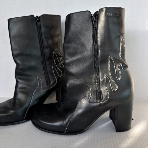 Harley Davidson Womens Leather High Heel Riding Flame Boots Sz 9M Black See Pics - Picture 2 of 12